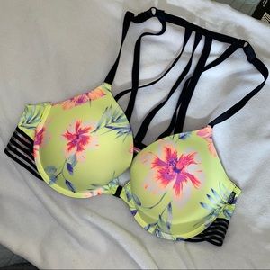 Victoria’s Secret “Pink” Floral yellow push up bra